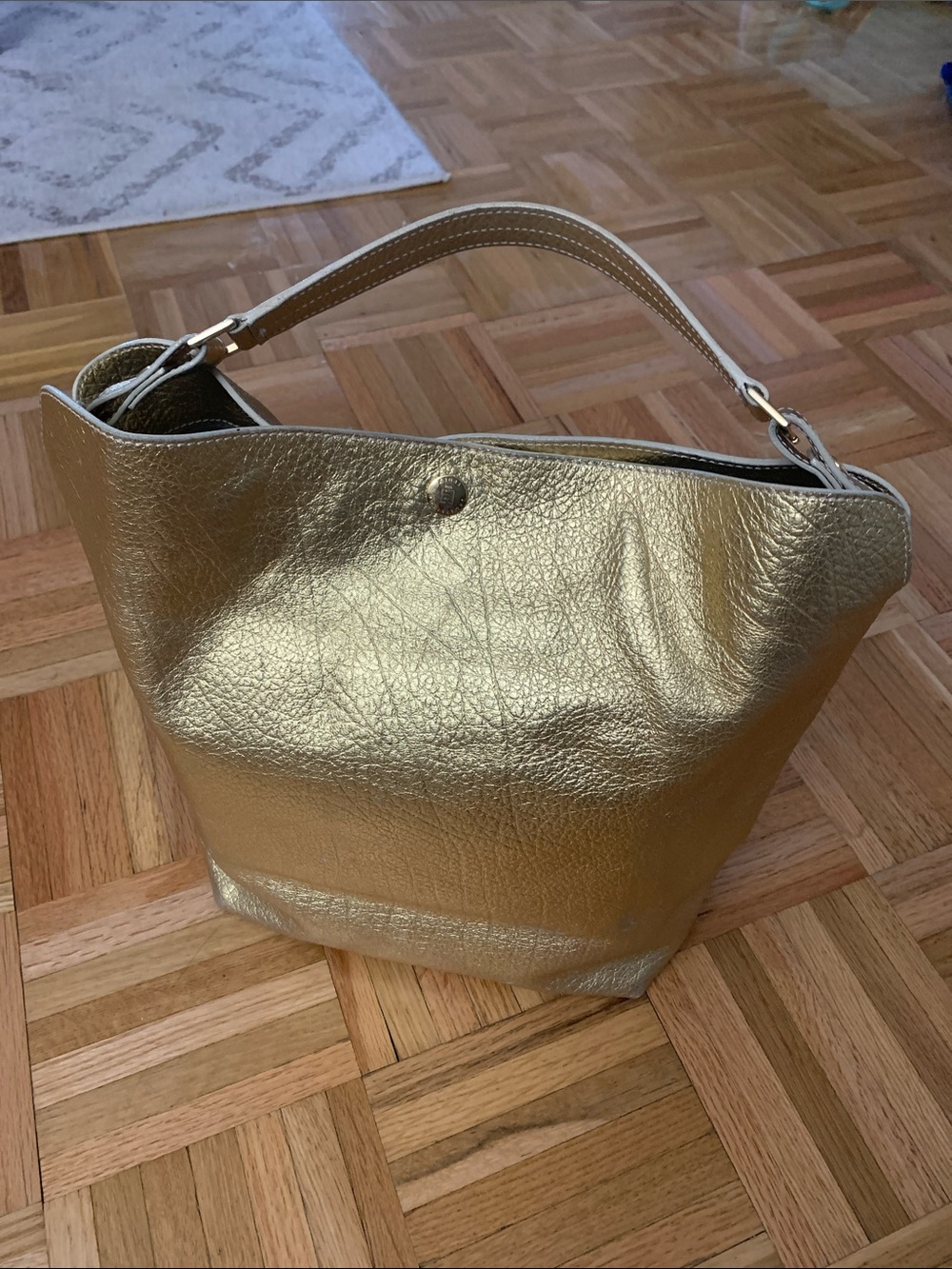 Lambertson Truex HOBO Leather Shoulder Bag - Made in Italy - Metallic Gold GUC